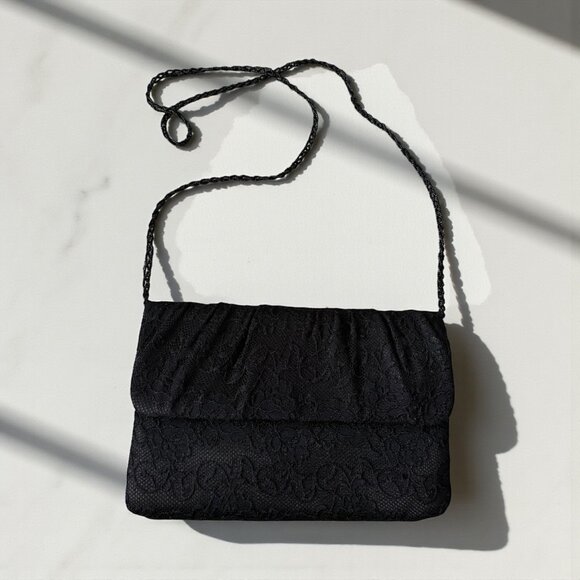 NINA Black Lace Cocktail Shoulder Bag Clutch - Picture 1 of 9